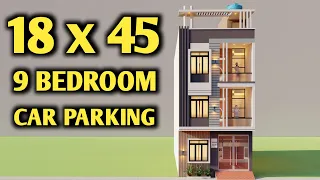 18X45 में कार पार्किंग के साथ 9 कमरे का मकान  || 18X45 Car Parking New House Design