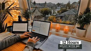 12 HOUR STUDY WITH ME |  Background noise, 10 min Break, No music, Study with Merve