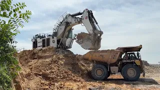 Liebherr 9350 Excavator Loading Sub Soil || With Dumper Caterpillar and Komatsu truck ~ Miningmovies