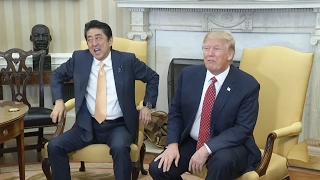 Japan PM endures 'awkward' handshake with Trump