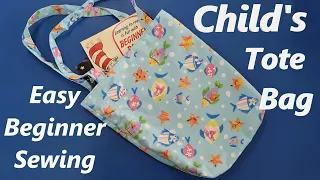 Child's Fully Lined Tote Book Bag Easy Beginner Sewing Project with boxed corners