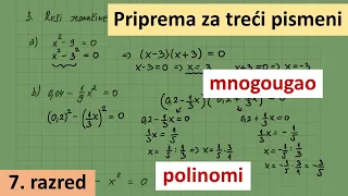 Priprema za treći pismeni, sedmi razred, polinomi i mnogougao