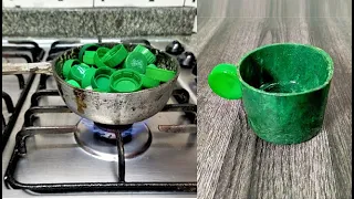 como fundir tapitas de plastico y hacer un pocillo IDEAS DE RECICLAJE