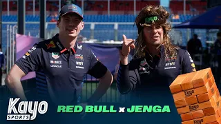 "You Look Ridiculous" | Max Verstappen & Sergio Perez Play Giant Jenga | Red Bull | F1 | Kayo Sports