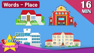 Kids vocabulary Theme "Place" - House, Fire Station, Hospital, School - Words Theme collection