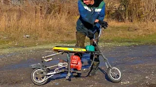 A Monster Chainsaw Scooter ￼🚀 Surprised me greatly 😨￼ a Handmade Snowmobile !
