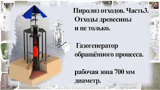 Пиролизный газогенератор обращённого процесса. Рабочая зона 700 мм диаметр.