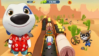 Talking Tom Gold Run Hank Dog Fights Raccoon In Cactus Town : Full Screen : Android iOS