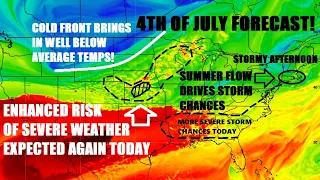 4th of July weather forecast! ENHANCED risk of severe storms today. Severe possible in the South!