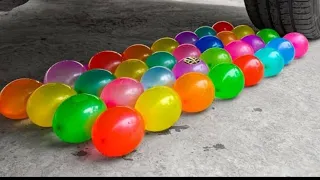 Experiment car vs 32 rainbow water balloons | Crushing/Crunchy & soft things by car...