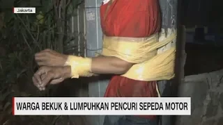 Warga Bekuk & Lumpuhkan Pencuri Motor Lalu Diikat di Tiang Listrik