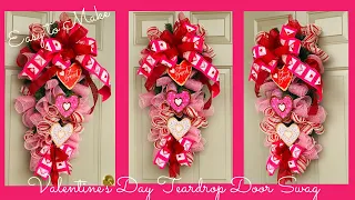 EASY VALENTINE’S DAY TEARDROP DOOR SWAG DIY ❤️MESH WREATH DOLLAR TREE ❤️PLUS BOW TUTORIAL