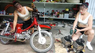 Repair technique: The genius girl restored a motorbike 97cc bike for a farmer in the village