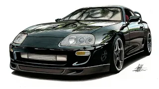 Realistic Car Drawing - Toyota Supra Mk4 - Time Lapse - Drawing Ideas