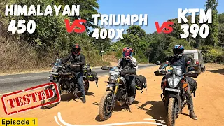 Royal Enfield Himalayan 450 vs Triumph Scrambler 400X vs KTM 390 Adventure (episode 1)