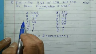 Find the HCF of 144 and 192 by prime factorization method