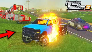WELDING TRUCK "EXPLODES" ON HIGHWAY! (POLICE + FIRE RESCUE) | (ROLEPLAY) FARMING SIMULATOR 2019