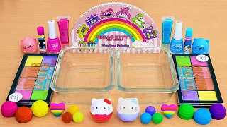 Hello Kitty Rainbow Slime  - Mixing Makeup Eyeshadow Into Slime ASMR