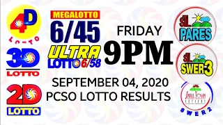 Lotto Result September 4 2020 (Friday), 6/45, 6/58, 3D, 2D | PCSO lottery draw