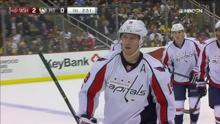 Backstrom scores after Ovechkin takes out two Penguins