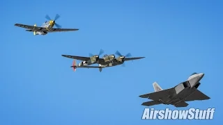 USAF Heritage Flight (F-22/P-38/P-51 Formation) - EAA AirVenture Oshkosh 2015