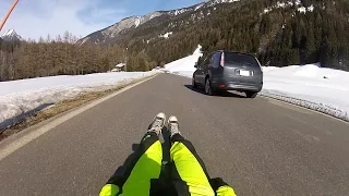 street luge VS cars in the Swiss Alps