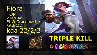 Fiora Top vs Renekton - EUW Grandmaster 22/2/2 Patch 11.14 Gameplay