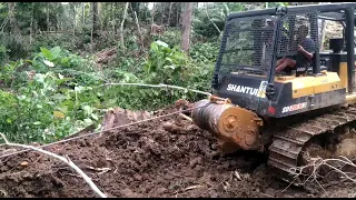 Pulling Logs with DOZER SHANTUI SD20-5#Bulldozer#winch