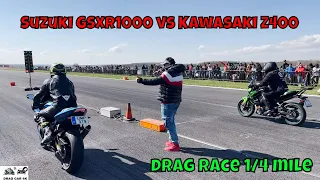 Suzuki GSXR1000 vs Kawasaki Z400 drag motorcycle drag race 1/4 mile 🏍🚦 - 4K UHD