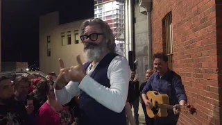 Paul McDermott & Steven Gates perform outside Ballarat Mining Exchange