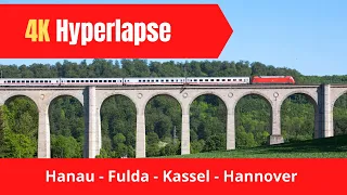 4K Hyperlapse Trainride on DB IC Hanau - Fulda - Kassel - Hannover half across germany