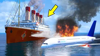 Titanic Firefighter Extinguishes A Burning Plane On The Water In GTA 5 (Emergency Landing)