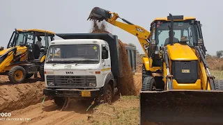 JCB 3dx Backhoe Fully Loading Red Mud in Tata 2518 Dump truck For Making Satsang Bhawan @MDJCBXPERT