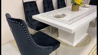 Classy Marble Dining Table With 8 Black Velvet Chairs #furniture #furnituredesign #diningtable