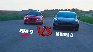 Mitsubishi EVO 9 vs Tesla M3. Никто не ожидал такого результата)