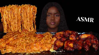 ASMR CREAMY 2X SPICY NOODLES & CHICKEN WINGS MUKBANG (NO Talking |Eating Sounds| Vikky ASMR