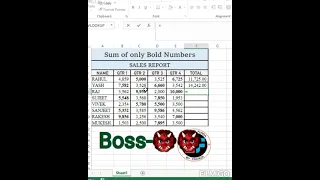 SUM OF ONLY BOLD NUMBERS #magic #ytshorts #excel #study