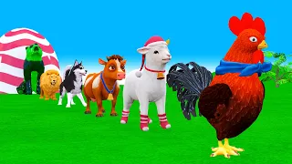 Paint Animals Sheep Dog Chicken Rabit Pig Fountain Crossing Animals