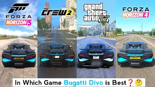 Bugatti Divo Sound & Top Speed - Forza Horizon 5 vs The Crew 2 vs Forza Horizon 4 vs GTA 5