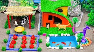 DIY mini Farm Diorama with mini fish pond| House for cow, pig | How to supply water for animals #82