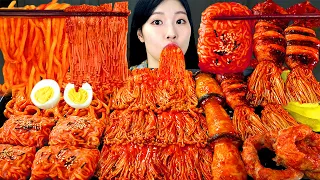 ASMR MUKBANG| 직접 만든 불닭 버섯 불닭쌈 오징어 먹방 & 레시피 FRIED CHICKEN AND FIRE NOODLES EATING