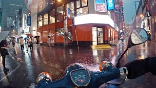Heavy Rain in Akihabara | Honda 52cc POV