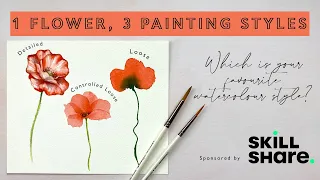 One Flower Three Watercolour Painting Styles | Poppy Beginner to Advanced