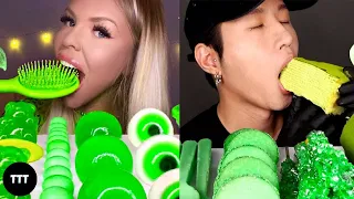 MUKBANGERS GREEN FOOD ASMR COMPILATION