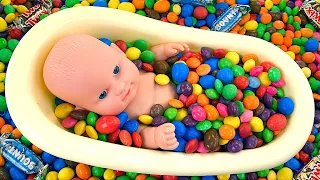 Satisfying Video l Mixing Candy in BathTub with Rainbow Skittles & Magic Slime Cutting ASMR