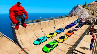 Challenge aroud the mount chiliad GTAV Lamborghini Ferrari Police transporter Offroud m5cs Firetruck