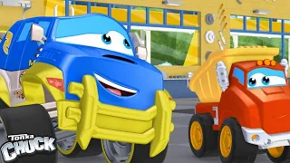 Red Truck vs. Blue Truck 🏁🚚 Tonka Chuck and Friends Truck Cartoons for Kids