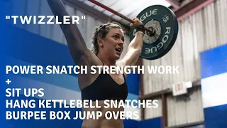 "Twizzler" | Power Snatch Strength Work | Sit Ups + Kettlebell Snatches + Burpee Box Jump Over WOD