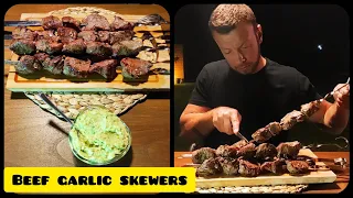 Κοντοσούβλι μοσχαρίσιο σκορδάτο | beef garlic skewers.