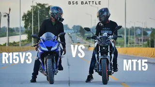 Yamaha R15 v3 BS6 Vs Yamaha MT 15 BS6 | Naked Vs Sports | Top End Race